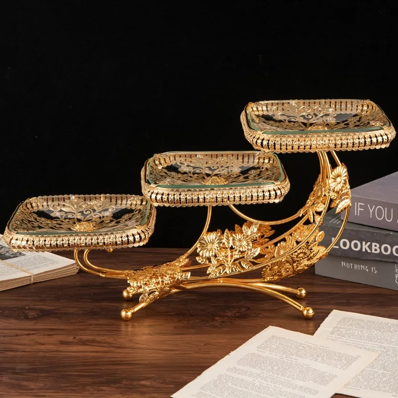 2024 European Fruit Plate, Creative Light Luxury Wind Ktv Household Multi-layer Pastry Plate, Living Room Snacks Storage Tray