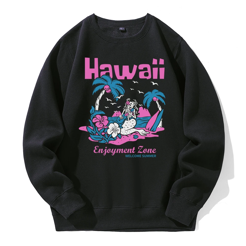 Hawaii Enjoyment Zone Welcome Summer Print Hoody Mens Fleece Warm Hooded Shirt Casual Fashion Hoodies Loose Oversized Sportswear