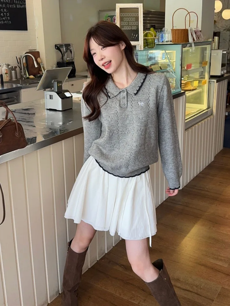 الكورية Sle عقدة مطرزة سترة المرأة الخريف الشتاء تصميم جديد Ele الشباب محبوك أعلى فضفاضة تناسب طويلة...