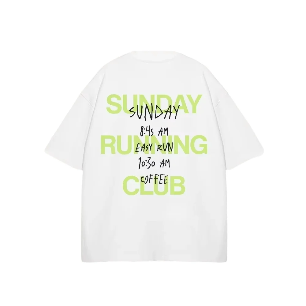 Sunday Running Club T-Shirt Men's and Women's Easy Run Coffee Schedule Graphic Tee Streetwear Short Sleeve Casual T Shirt view 2