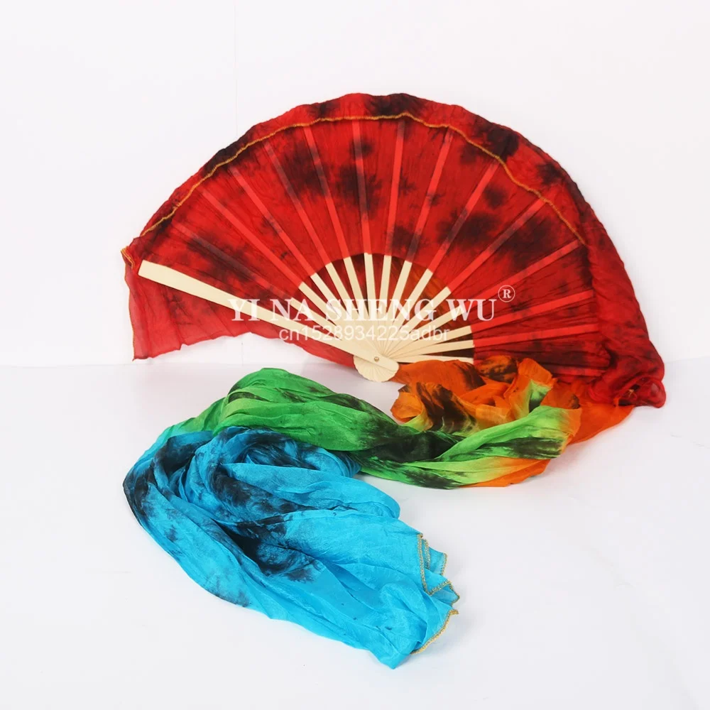 Abanico de danza del vientre personalizado de gran tamaño, abanico de danza de seda teñido hecho a mano, 36cm, costilla, 180x114cm, 100% seda Real, abanicos de alta calidad