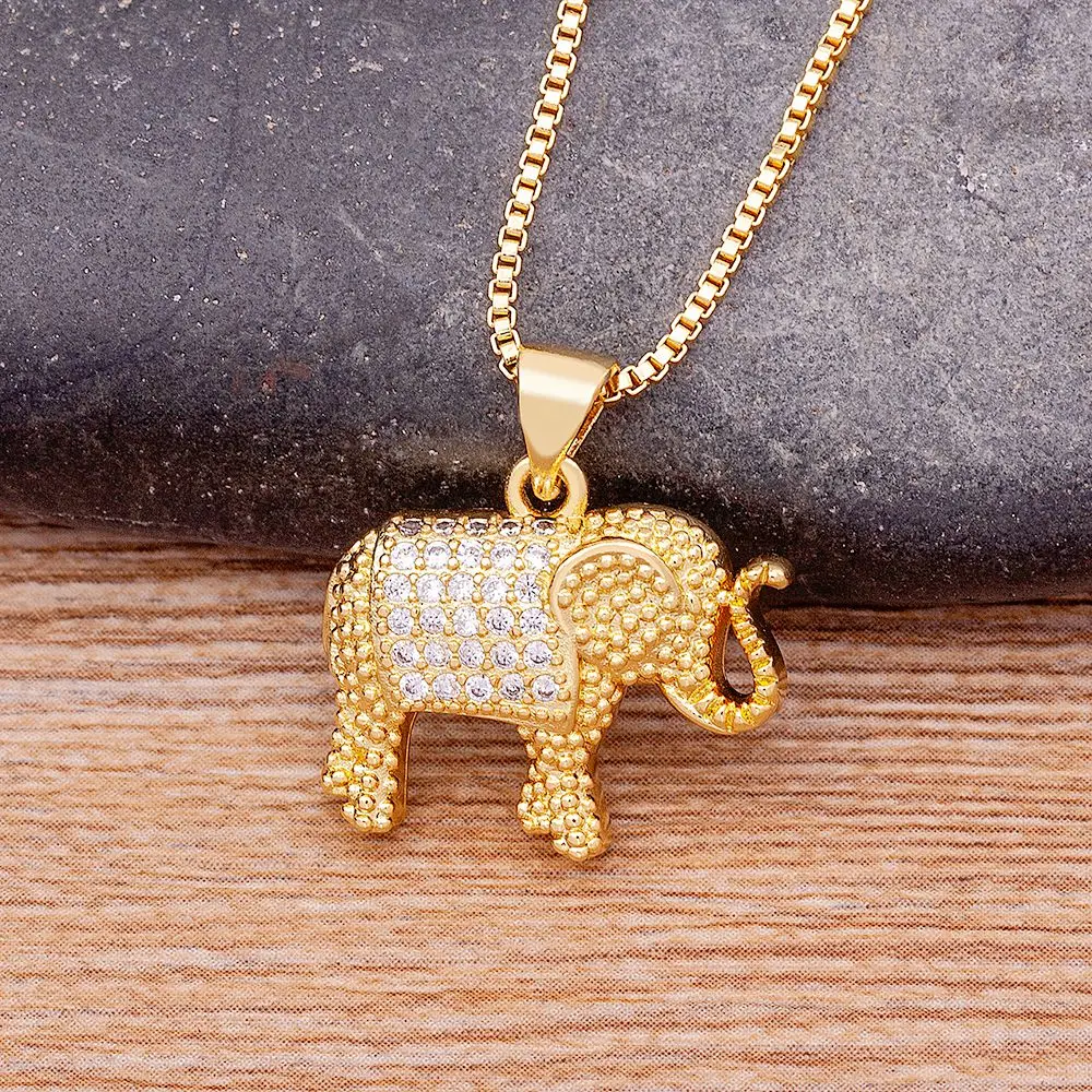 Nidin Charm Lucky Elephant Necklace Cubic Zirconia Pendant Gold Color Long Chain Choker For Women Party Wedding Jewelry Gift