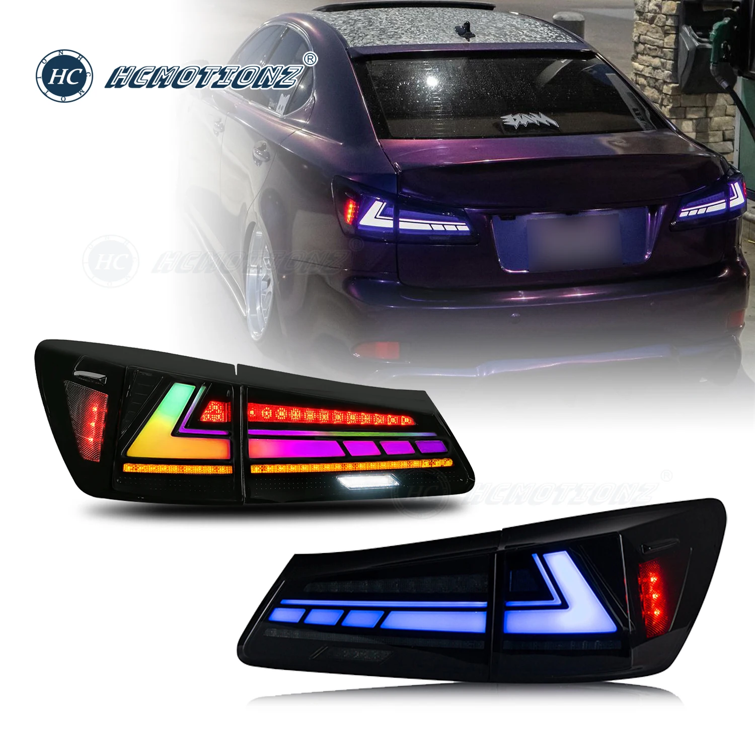 HCMOTIONZ Tail Lights for Lexus IS 2006-2012 IS250 IS350 ISF 200d RGB Animation DRL LED Back Lamps Assembly U.S. Shipment