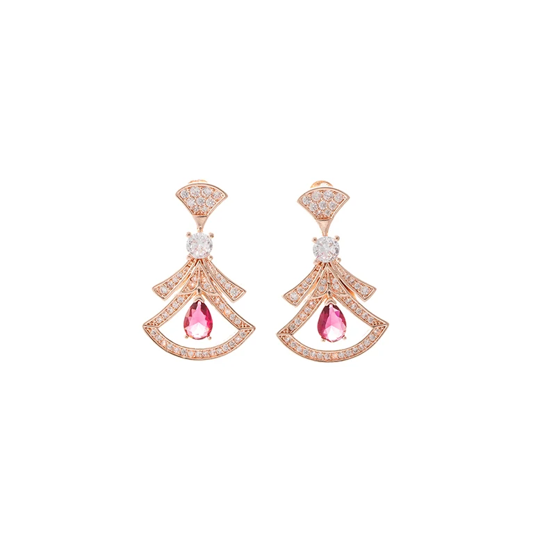 

fashion multicolor high quality new latest fan designer unique 18k gold plated luxury zircon brass material earrings trend 2025