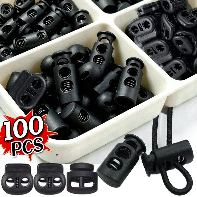 Cord Lock Plastic Stopper Cord Ends Toggles Buckle Button Black Spring Toggle Stopper for DIY Drawstring Clothing Accessories