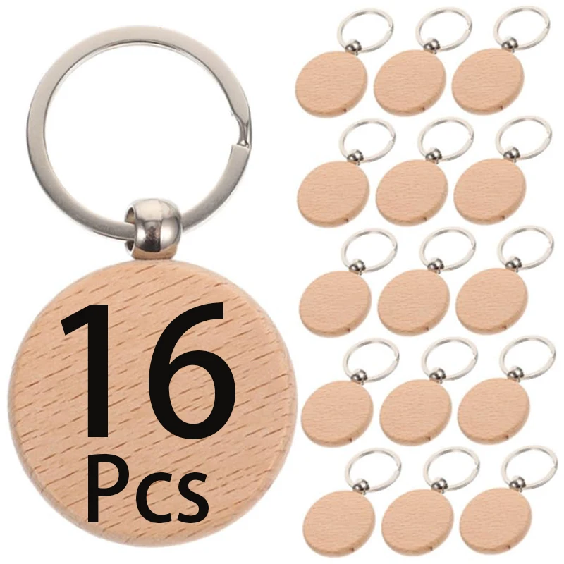 

16Pcs Round Wood Keyrings Blanks Wood Keychain Blanks Wooden Key Tag