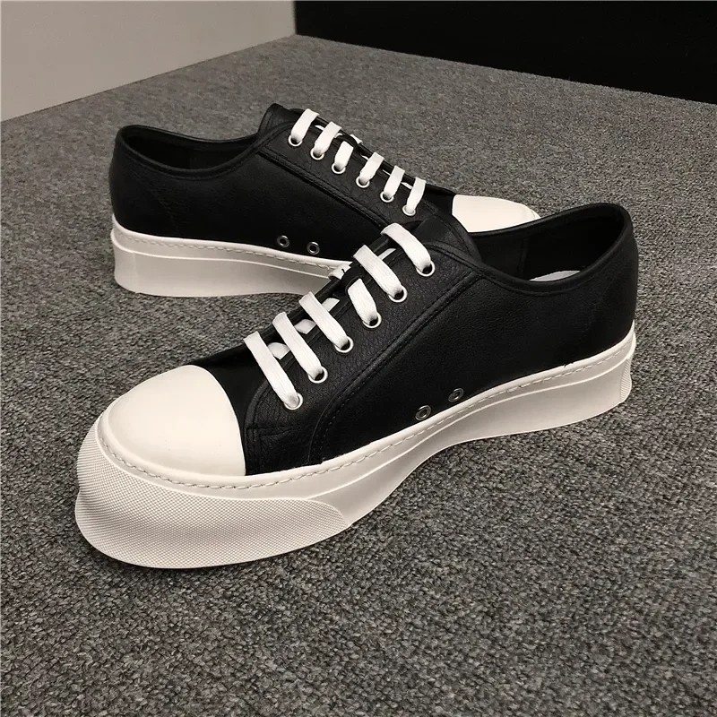 

Мужские белые кожаные кроссовки на платформе — модная повседневная обувь на толстой подошве | Натуральная кожа ручной работы