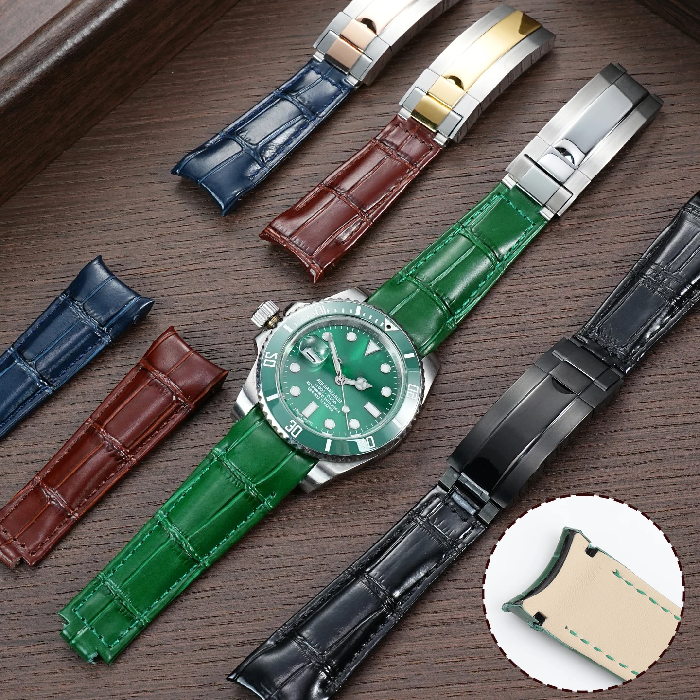 

WatchBand for Rolex DAYTONA SUBMARINER Yacht-Master GMT Explorer Curved End cowhide watch belt 20MM Men's folding buckle