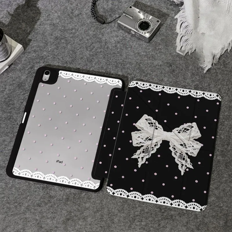 Korea Polka Dots Lace Bow ins Y2K Tablet Case For iPad Pro 11 13 M2 M4 M3 10.2 5/6th 7/8/9/10/11th Mini 6 7 Air 5 6 Stand Cover