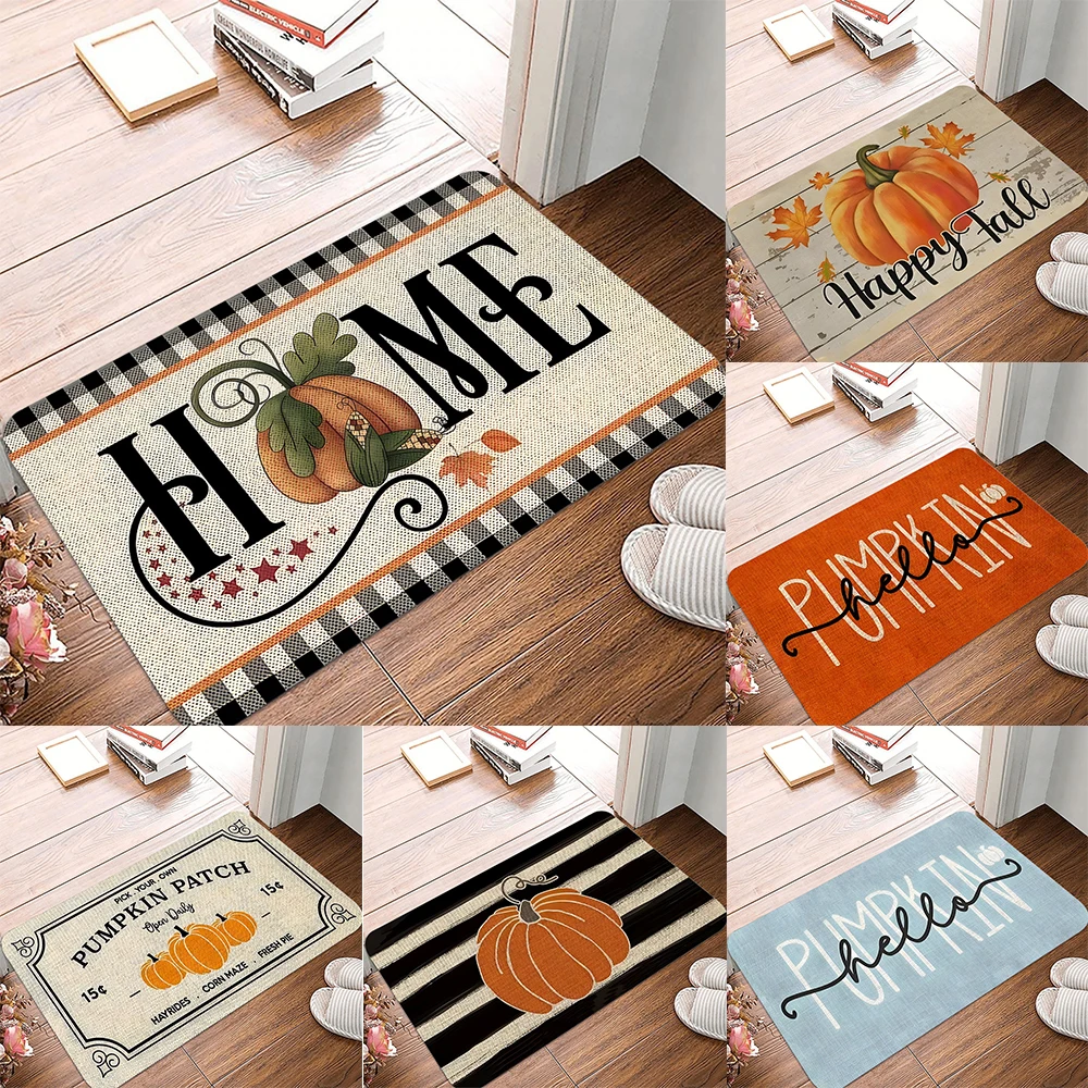 سعيد الخريف يال اليقطين سجادة باب الشكر الخريف الفزاعة عدم الانزلاق ترحيب الزخرفية الموسمية الكلمة حصيرة للداخلية في الهواء الطلق #1