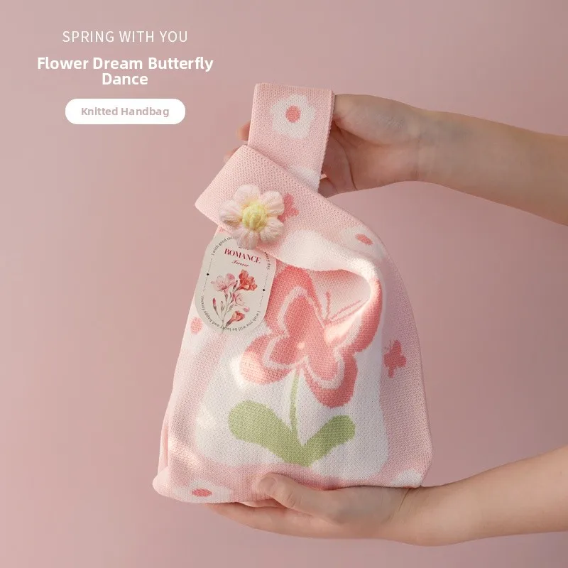 

Knitted Gift Bag Handheld Packaging Bag for Bridal Activities Children's Birthday Baby Shower Favor Bag Festival Supplies