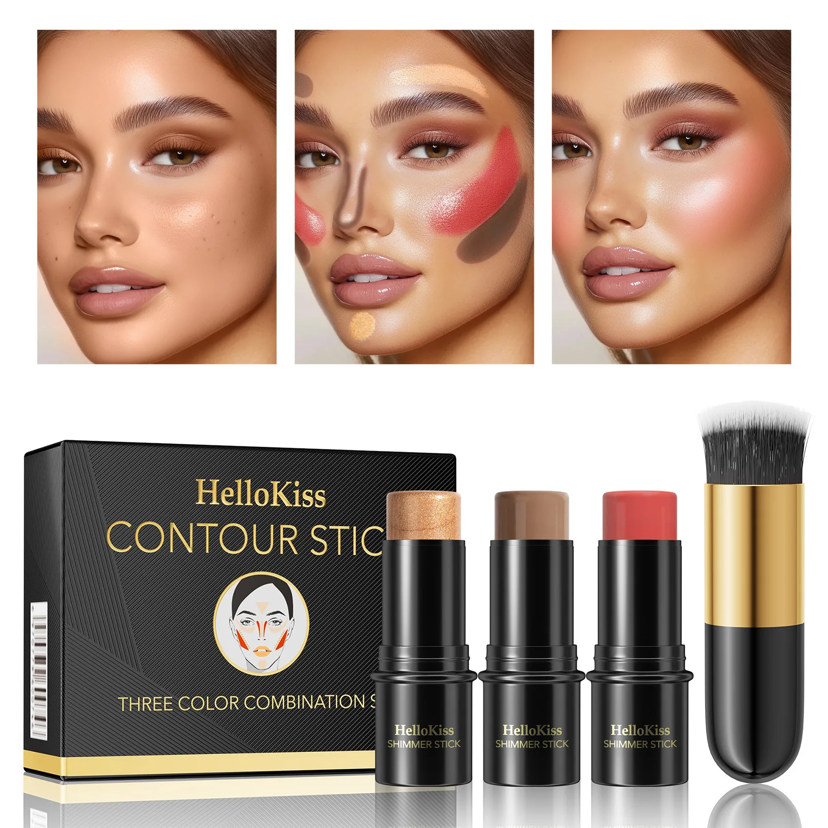 Multi Functional Contour Stick 3 Piece Set Highlighter Shadow Blush Pen 3D Shaping for Face Sculpting Beauty Essential