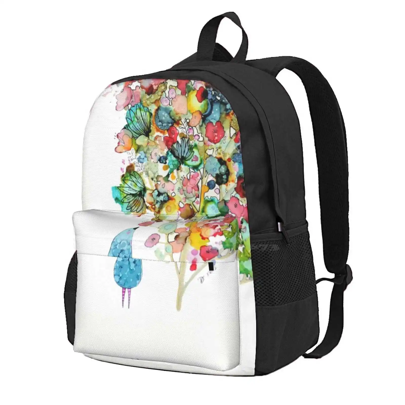 La Beaute En Offrande Hot Sale Schoolbag Backpack Fashion Bags Flowers Floral Bird Tree Colorful Ink