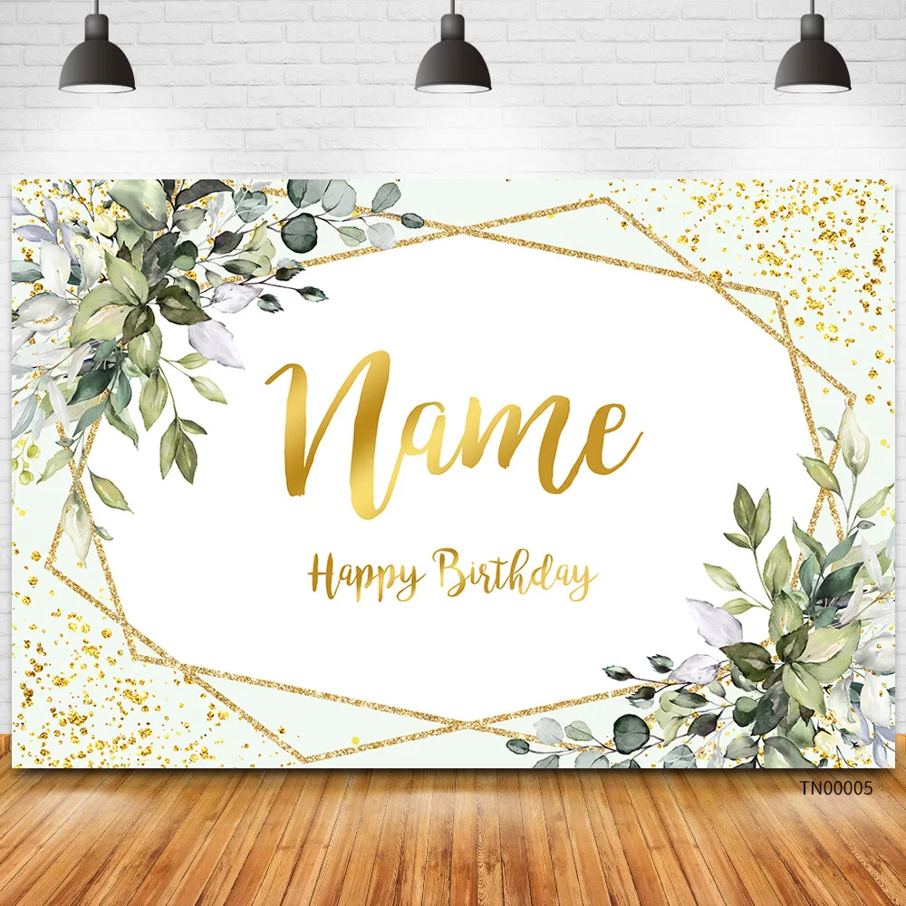 Custom Name Photo Tree Flower Gold Glitter Birthday Party Banner Backgrounds Baby Shower Bridal Wedding Diy Photography Backdrop