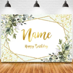 Custom Name Photo Tree Flower Gold Glitter Birthday Party Banner Backgrounds Baby Shower Bridal Wedding Diy Photography Backdrop