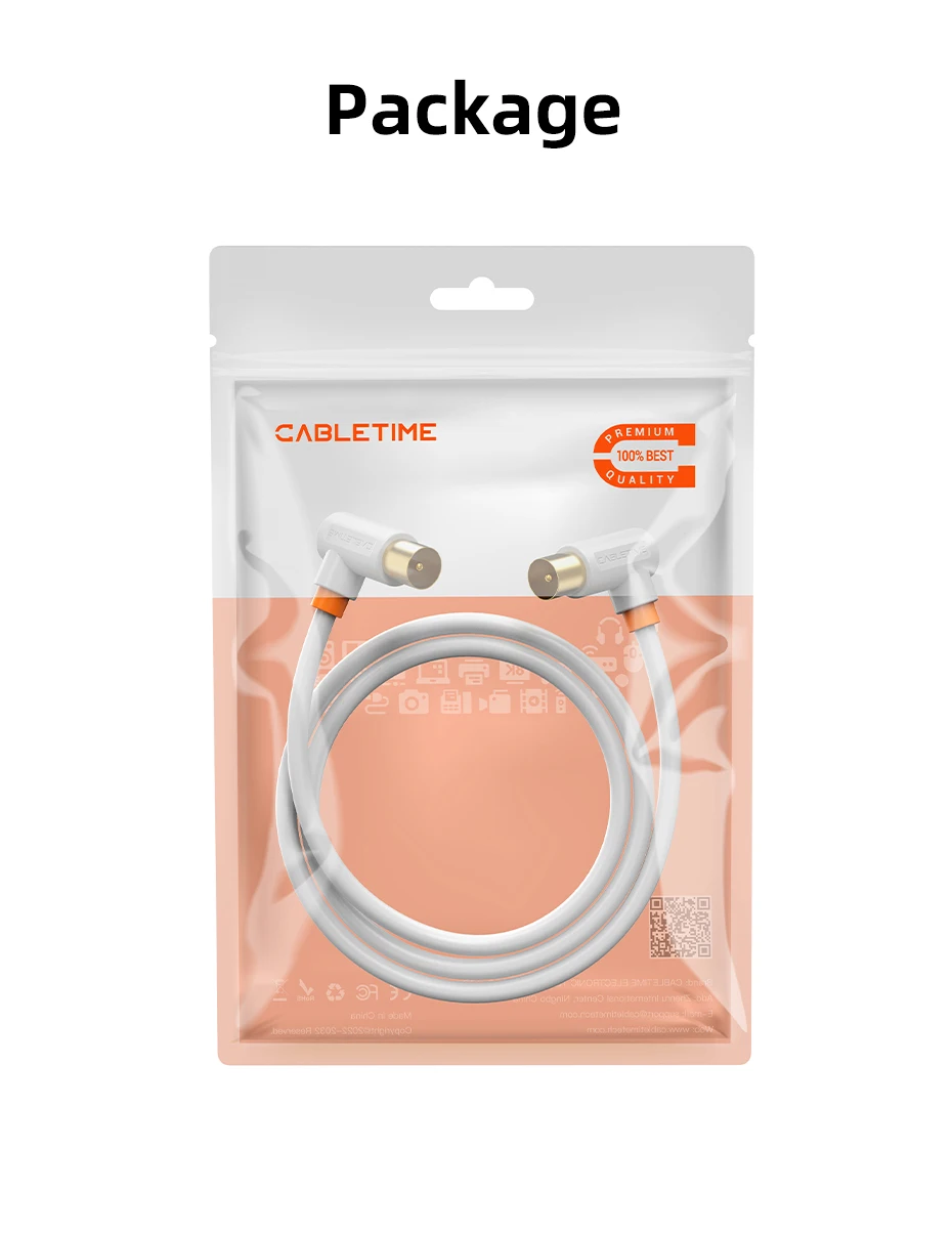 CABLETIME TV-Kabel 90 GradTV-Leitung Satellitenantenne Hochwertiges Kabel 1080P M/M 3C2V-Kabel für HD-Antenne TV STB Video Line – Detail 10