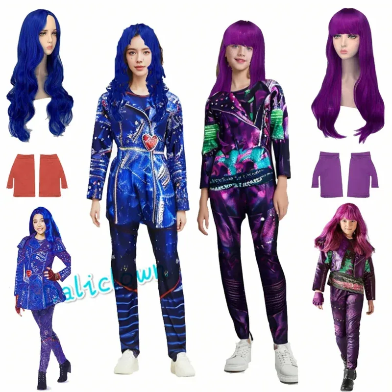 

Kids Mal Descendents 3 costume For Girls Evie Cosplay costume Children Fantasia Halloween Cloths Birthday Party Fancy Dress Wig