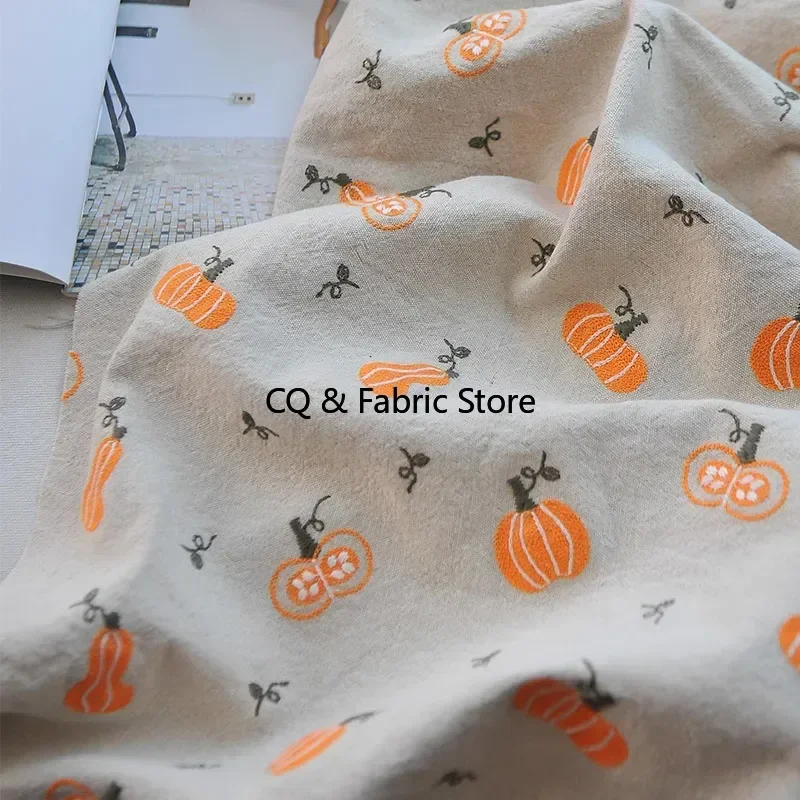 Japanese Ins Heavy Industry Embroidery Fabric Pumpkin Pattern Cotton And Linen Fabric Handmade DIY Bag Pillow Decoration Cloth