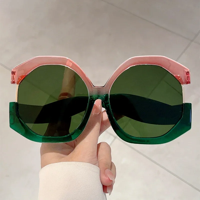 KAMMPT Oversized Round Sunglasses Women 2024 New Fashion Vintage Multi-color Outdoor Sun Glasses Brand Design Vacation Shades