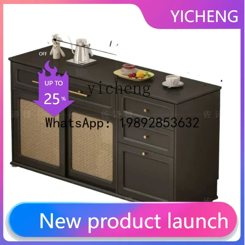 

LYY retro solid wood dining side cabinet high cabinet integrated with wall household kitchen living room storage cabinet