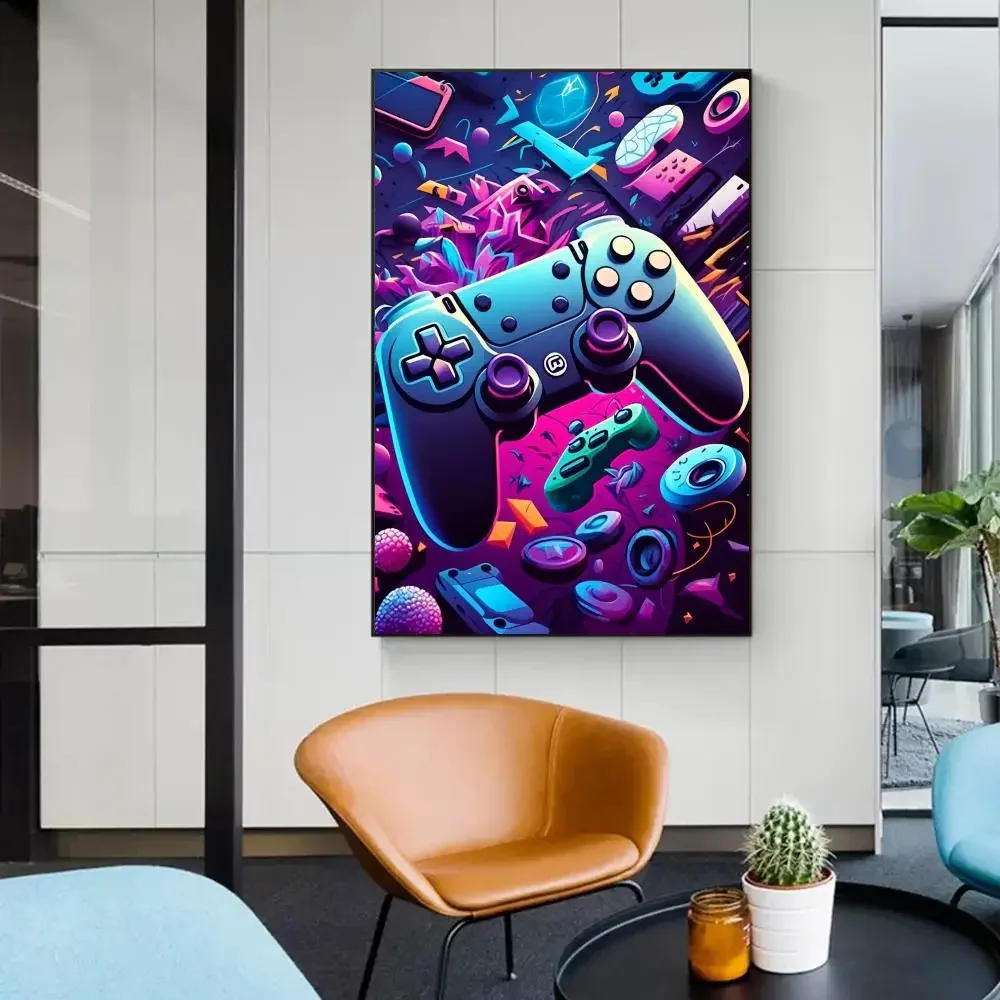 1PC Neon Game Controller Gaming Print Poster Paper Waterproof HD Sticker Bedroom Entrance Home Living Room Bar Wall Art Decor