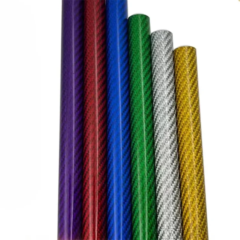 3K Color Carbon Fiber Tube 2PCS Length 500MM Outer 7mm 9mm 11mm 13mm 15mm Wall Thickness:1mm Red Purple Green Blue Yellow Silver