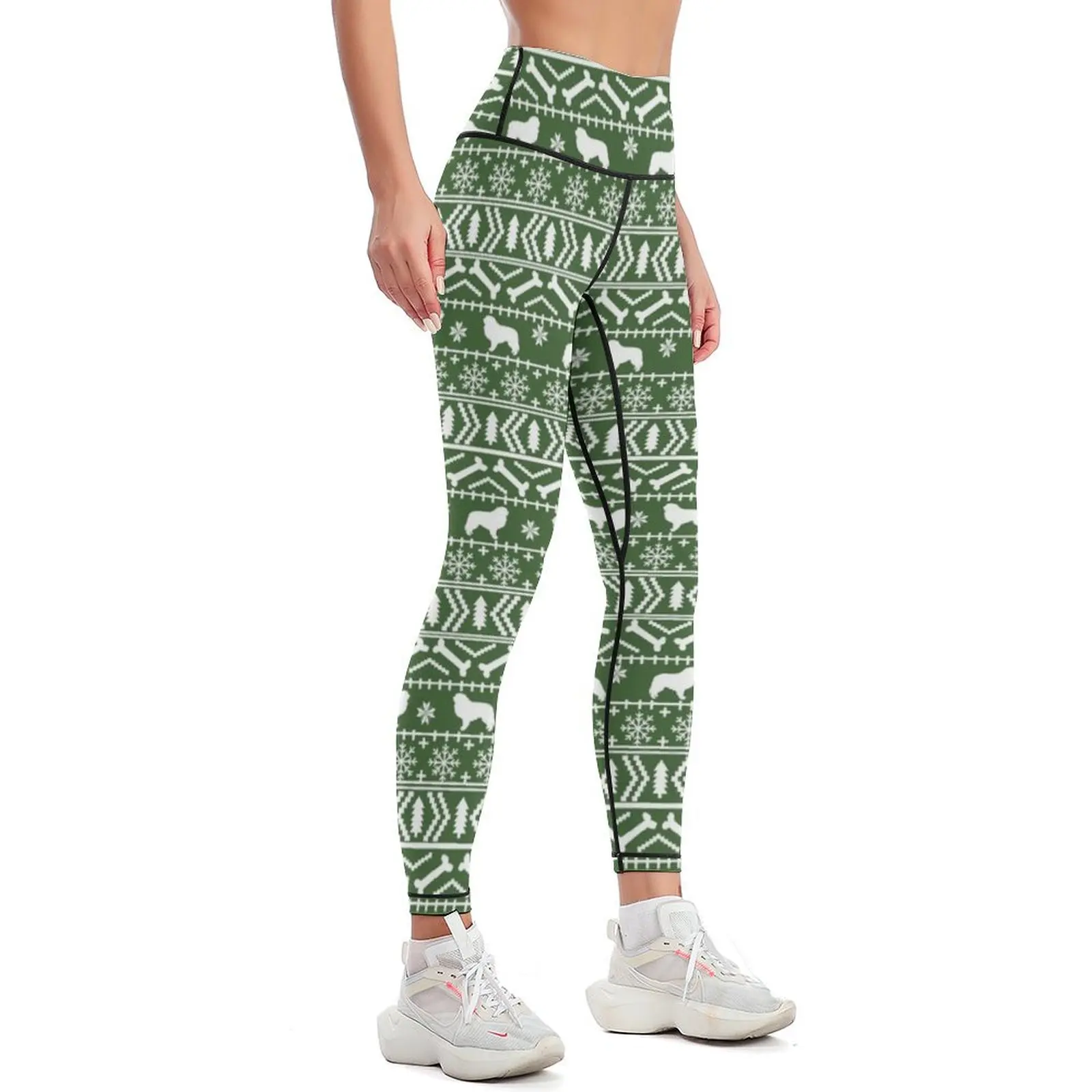 Great Pyrenees fair isle dog breed silhouette christmas pattern Leggings Legging sport high waist Womens Leggings