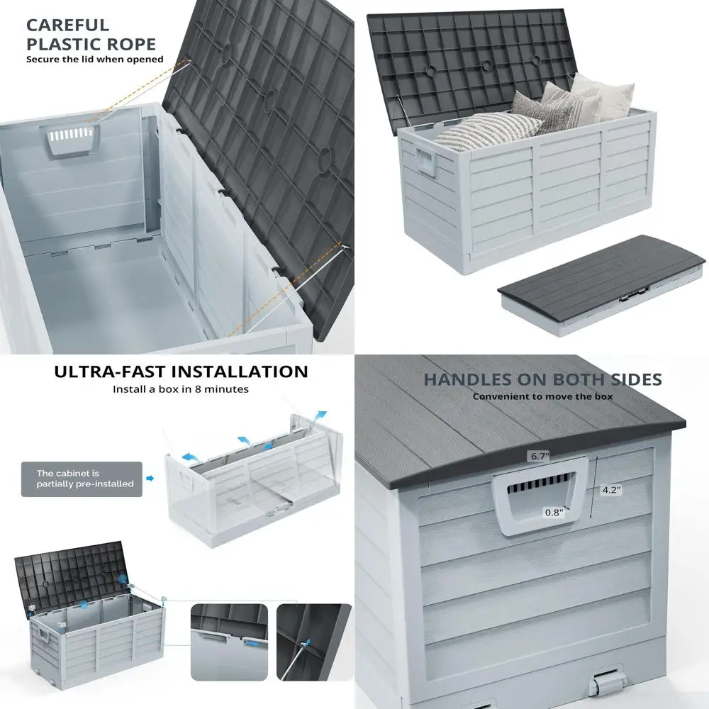 

Gray 75-Gallon Foldable Outdoor Storage Container with Black Lid for Patio, Garden, and Yard