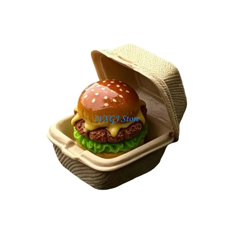 37JE Desktop Ornament Resin Dashboard Burger Decors for Car Console Display, Takeout-Box Figure with Small-Scale Detail