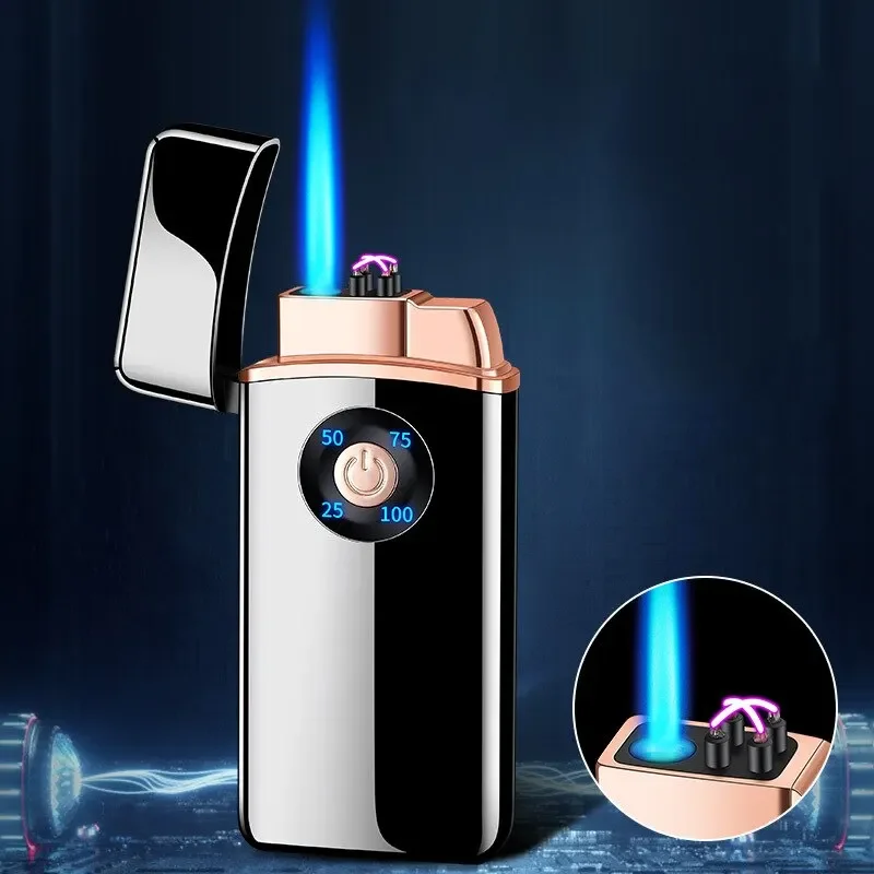 Fashionable boutique men's lighter gift, gas-electric hybrid lighter, metal, butane gas, USB charging, battery display