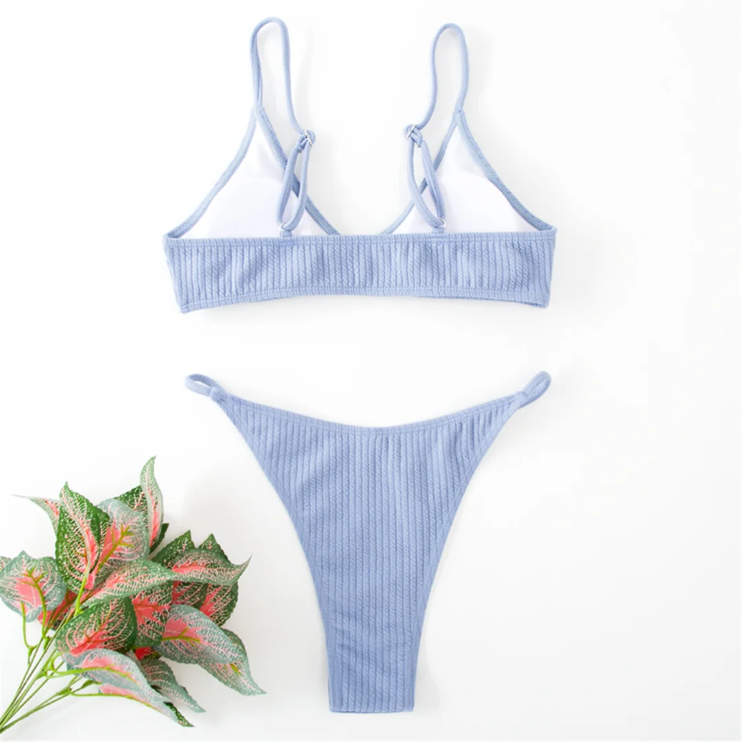Gerippter Metallring-Bikini, zweiteiliger Damen-Badeanzug, Damen-Badebekleidung, hoch geschnittene Beine, gepolsterter Badeanzug, Badeanzug, Schwimmkleidung V7120 – Detail 25