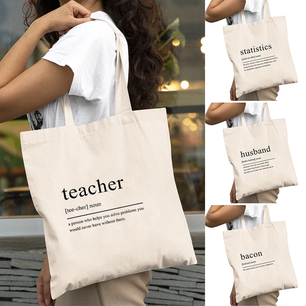 

Teacher Doctor Text Women Shopping Bag Large Capacity Double Print Daily Commute Shoulder Tote Handbag Lady Shopper Bags