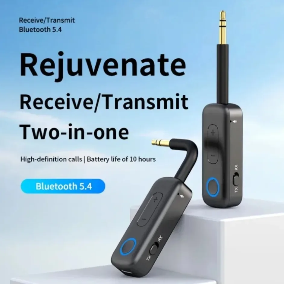 Upgrade Bluetooth 5.4 Audio Transmitter Receiver with Mic  Wireless 3.5MM AUX Hifi Stereo Music Adapter For Car TV PC Headphone