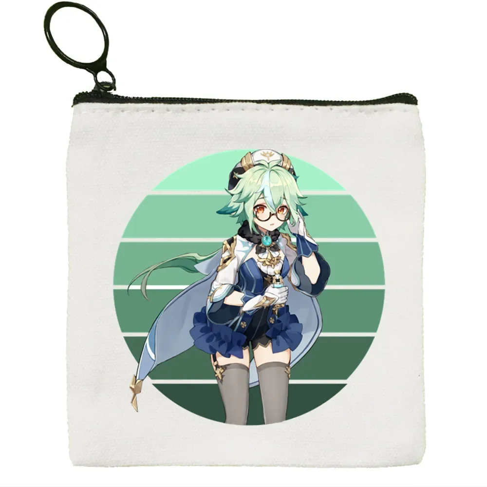 Genshin Impact Game Project Sac en toile, porte-monnaie drôle, collection de porte-monnaie, petit portefeuille, fermeture éclair, sac à clés, cadeau à la main