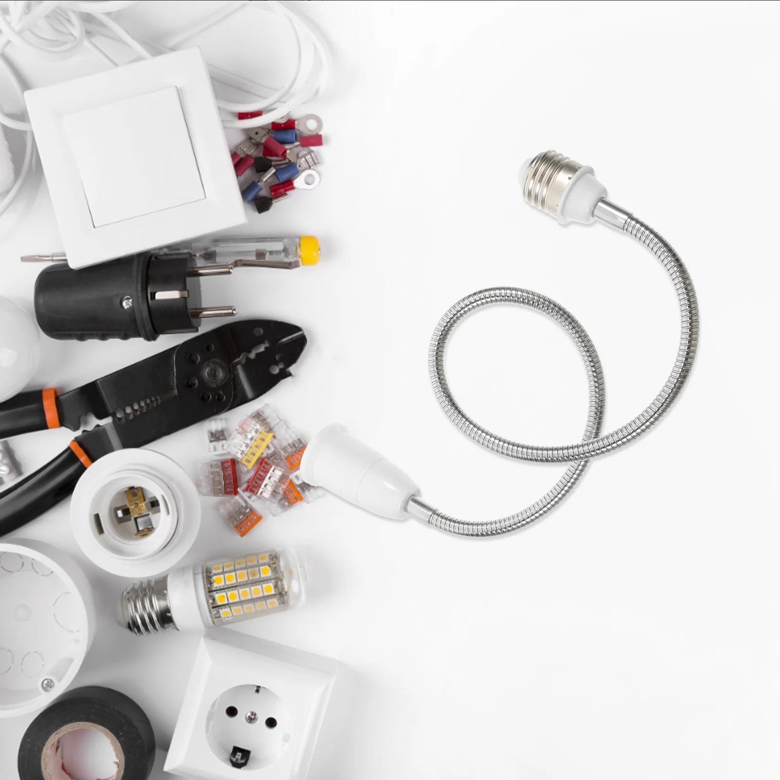 

E27 Light Bulb Socket Adapter Flexible Extension Arm 360° Rotation For High Ceilings Indoor Outdoor Use Lighting Fixture