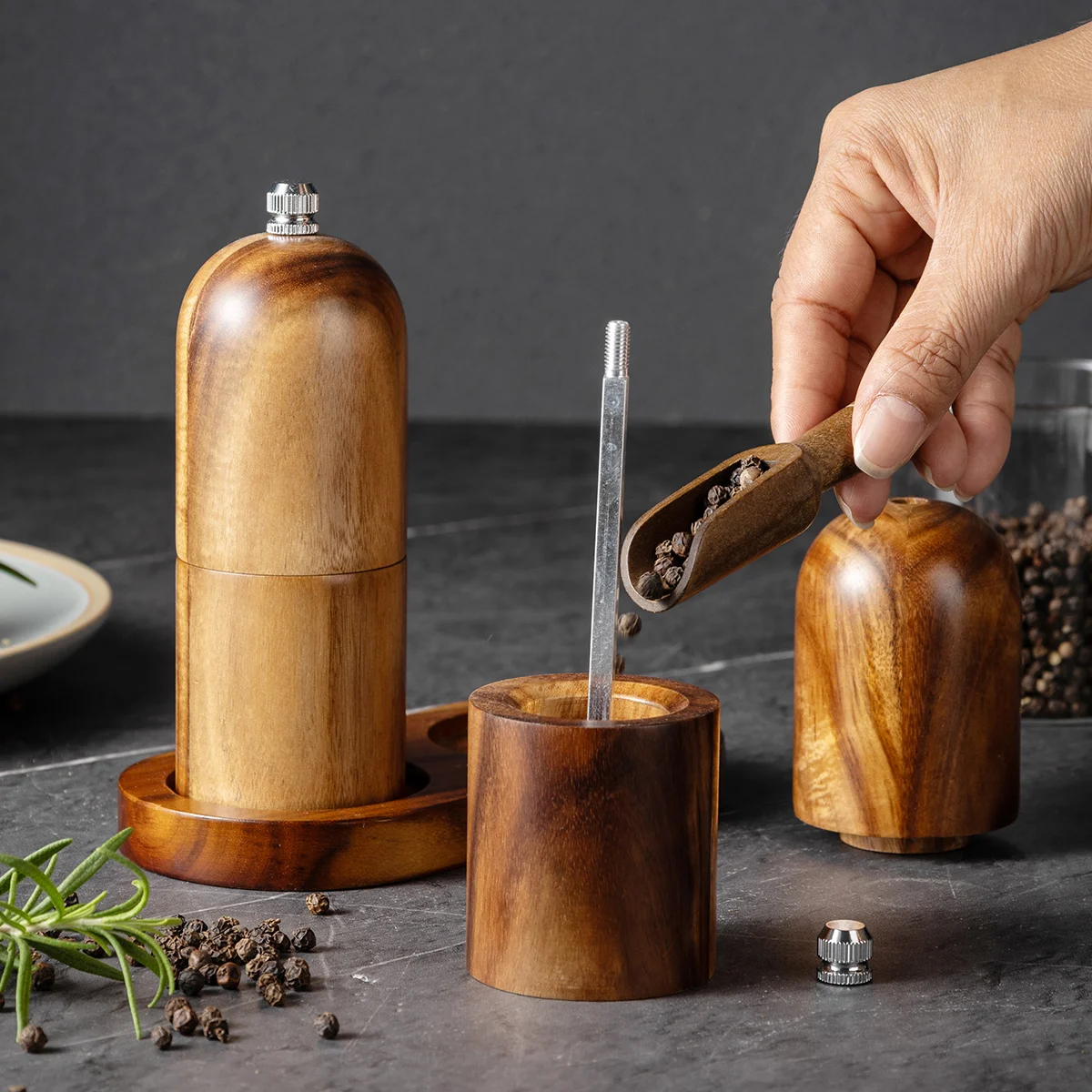 1PC-Acacia pepper grinder, solid wood manual pepper grinder, sea salt grinder bottle, Western restaurant Acacia pepper grinder