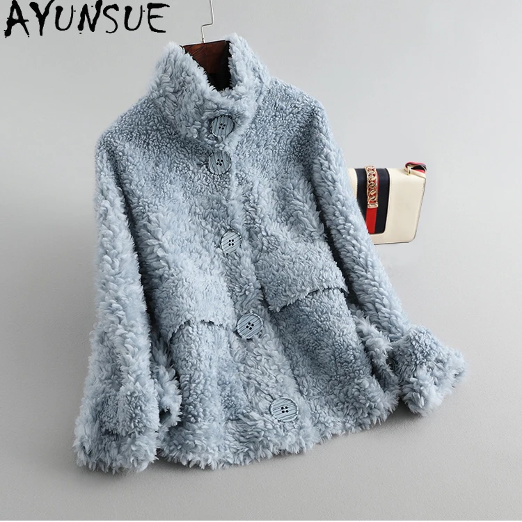سترات نسائية من الصوف الطبيعي 100% من AYUNSUE سترات عصرية للخريف والشتاء للنساء ملابس قصيرة من فرو الضأن Abrigo Mujer