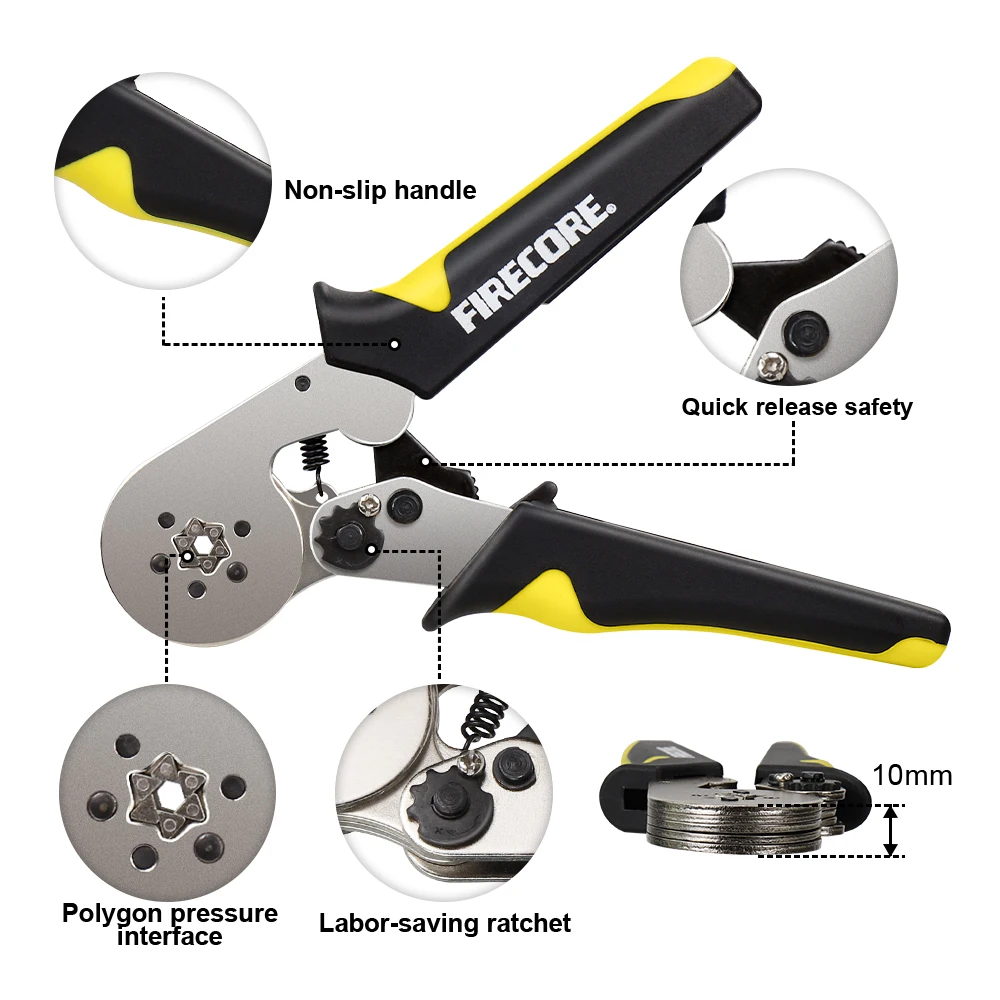 FIRECORE Tubular Terminal Crimping Pliers 0.25-6mm²/0.25-10mm²  HSC8 6-4/6-6 Stripping Tools 0.5-2.5mm² Household Tool Sets