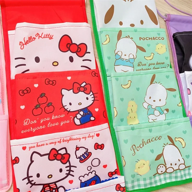 Creative Kawaii Girl Sanrioed Wall Hanging Storage Bag Cartoon Kuromi Cinnamoroll Multi-compartment  Pochacco Bag Sundry Bag