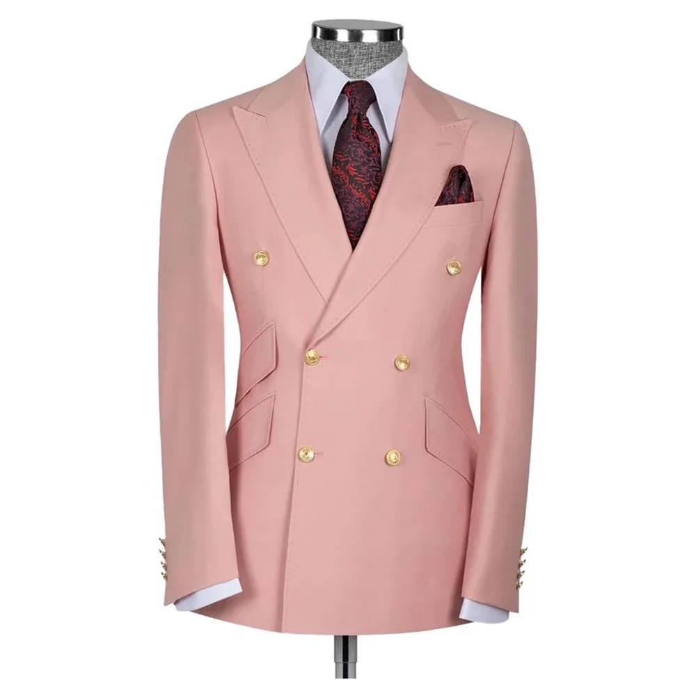 남성용 정장 더블 브레스트 재킷 바지, 정장 비즈니스 연회 파티 블레이저 세트, 그린 핑크 패션