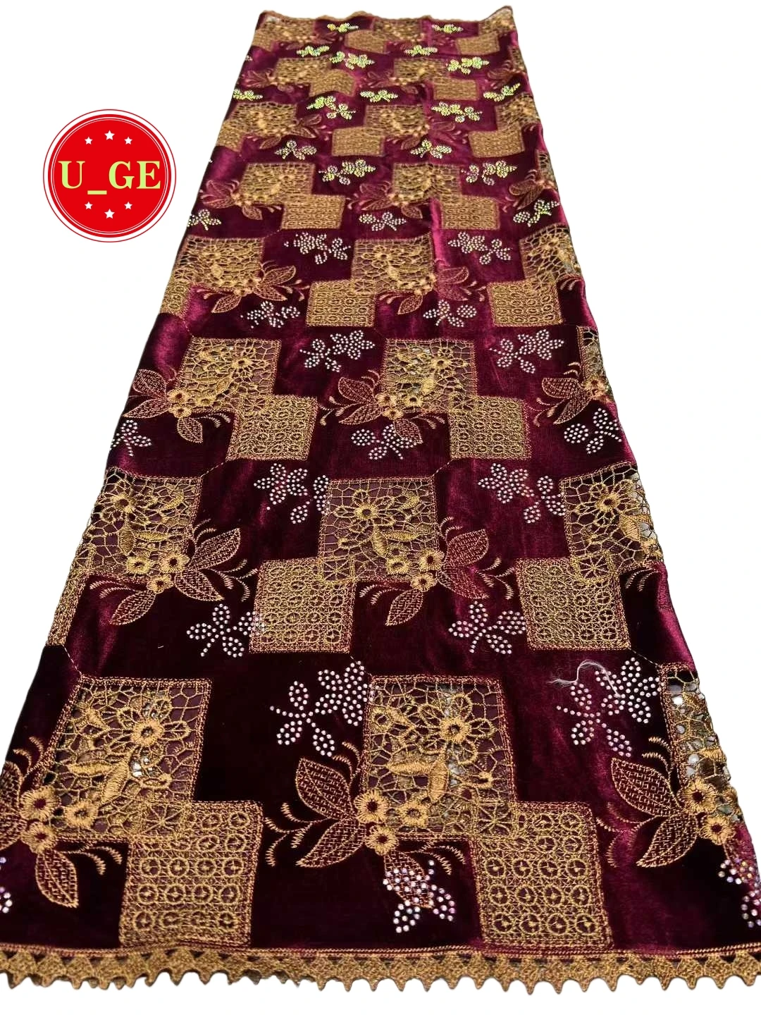 

2026Luxurious Delicate Soft Velvet Fabric with Stones – Elegant High-Quality Lace for Wedding & Evening DressesU_GE8916