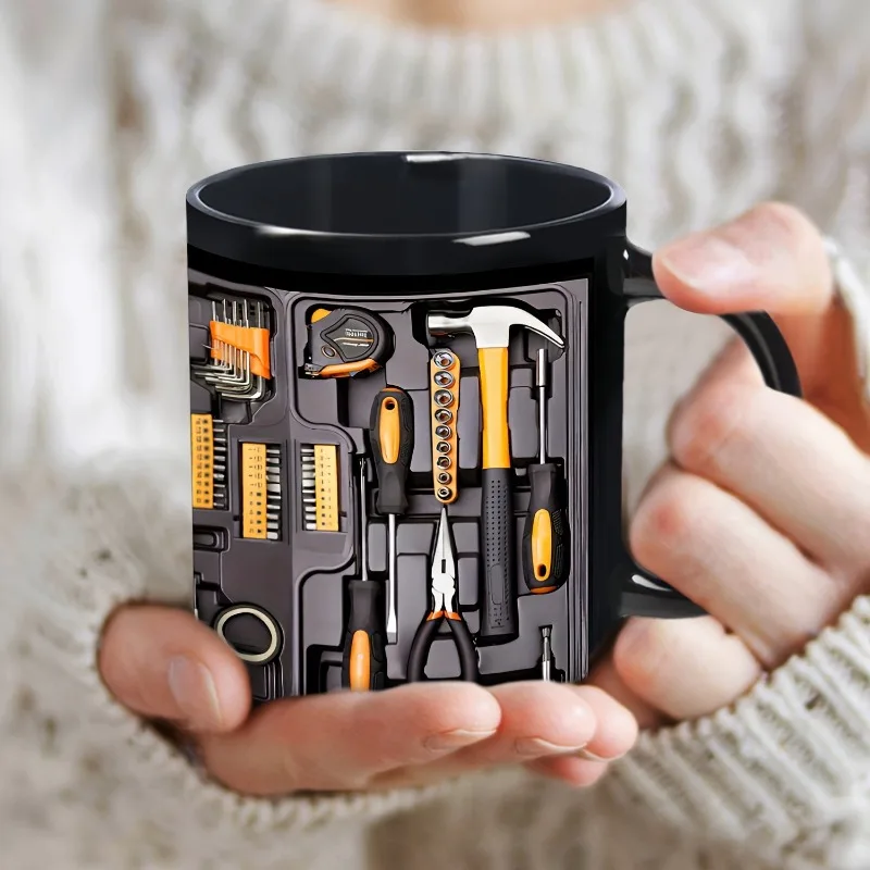 

11oz Mug Print with Toolbox Pattern, Coffee Cup, Milk Cup, Father's Day Boyfriend Gift