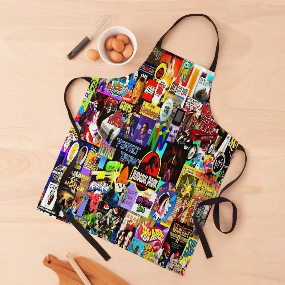 

The Nineties 90's Pop Culture Cartoon Movie Music Collage Mosaic 1990's 80's Fan Art Gift Memorabilia Apron bib Apron