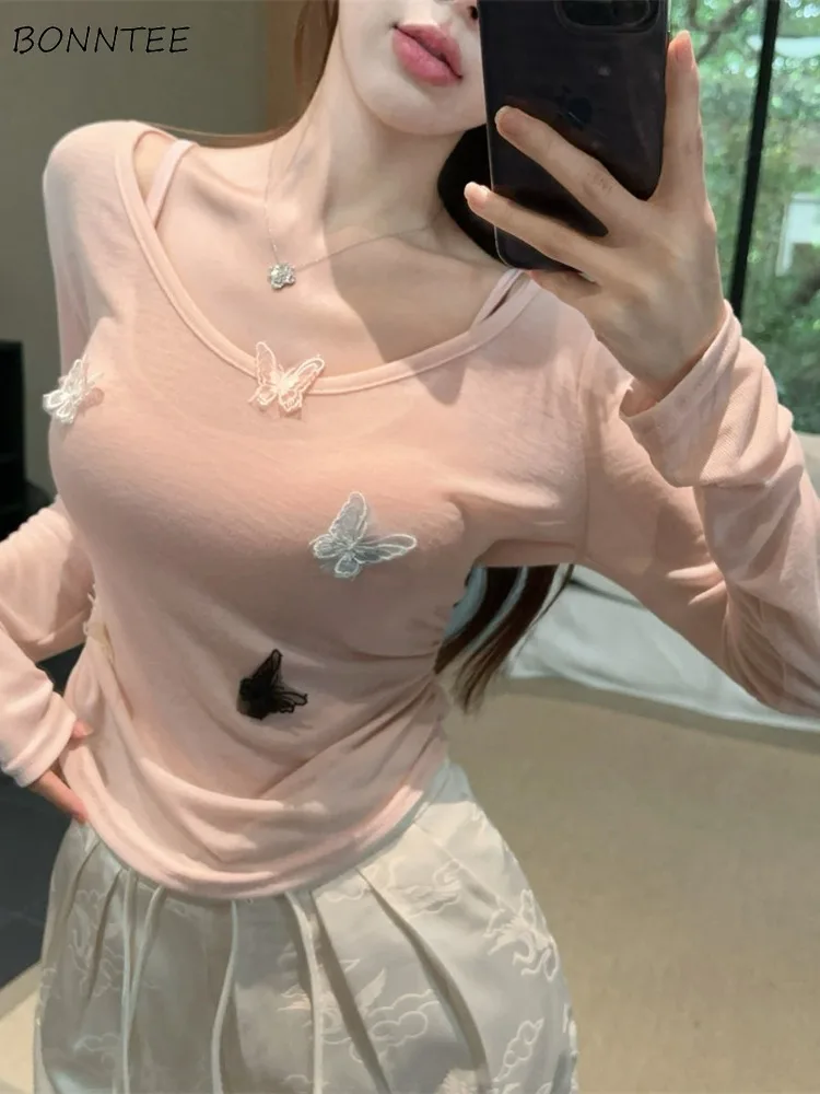 

Комплекты из двух предметов, женские розовые футболки, наряды на бретельках, сексуальные топы с бантом для девочек, корейская мода, летние универсальные топы Hotsweet, дизайн Y2k