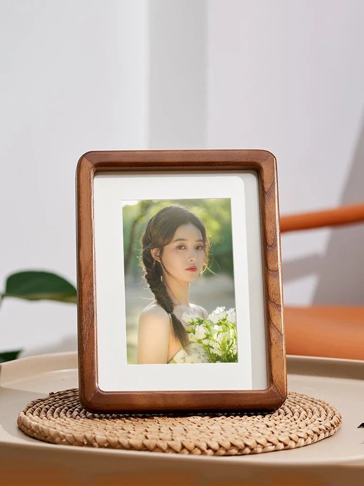 Black walnut solid wood rounded photo frame table wash photo custom DIY framed 6 inch 4 8 inch kids photo premium