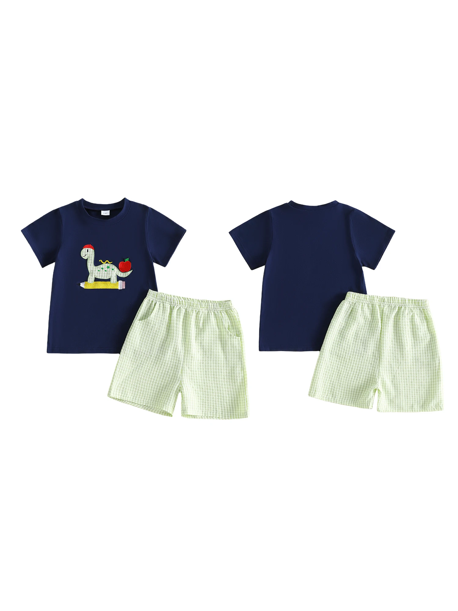 Toddler Boy s Back to School Outfit Set with Short Sleeve Dino Embroidery T-Shirt and Matching Shorts - Adorable Toddler