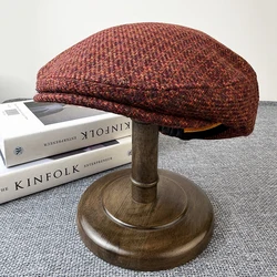 Lady Autumn and Winter Newsboy Hats Men Winter Wool Thick Warm Vintage Houndstooth Casual Berets Gatsby Flat Hat Peaked Cap NM24