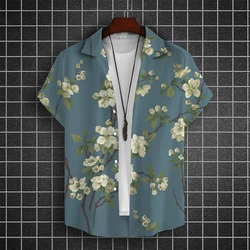 Simple Hawaiian Men's Beach Shirts 3d Flower Print Summer Casual Short Sleeve Daily Street Tops Tees New Fashion Men Clothing