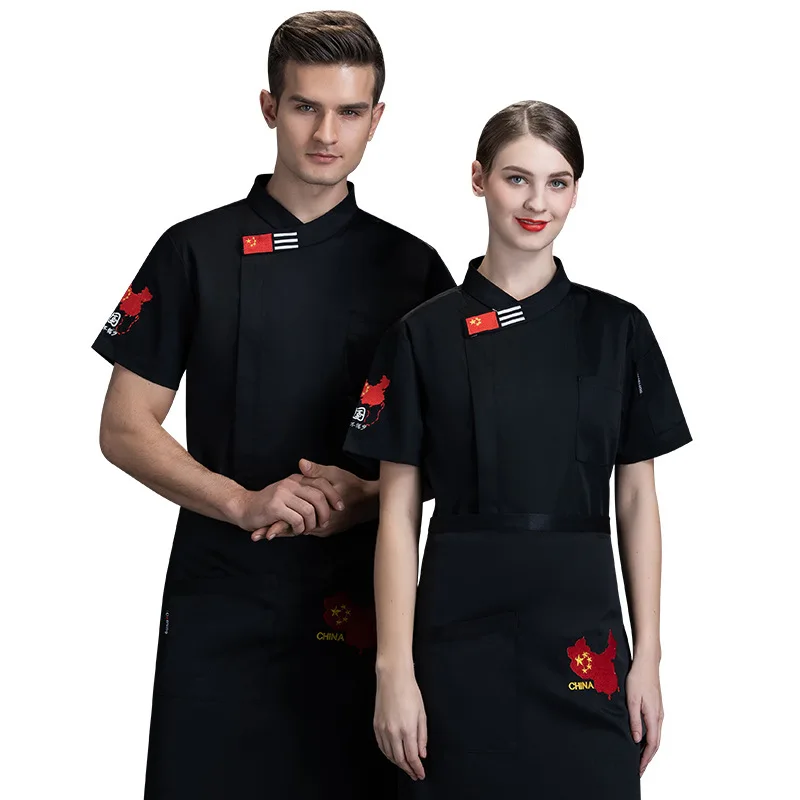 Summer New Chef Uniform Short Sleeve Summer Breathable Hotel Canteen Western Restaurant Baking Kitchen Overalls Men's and Women'