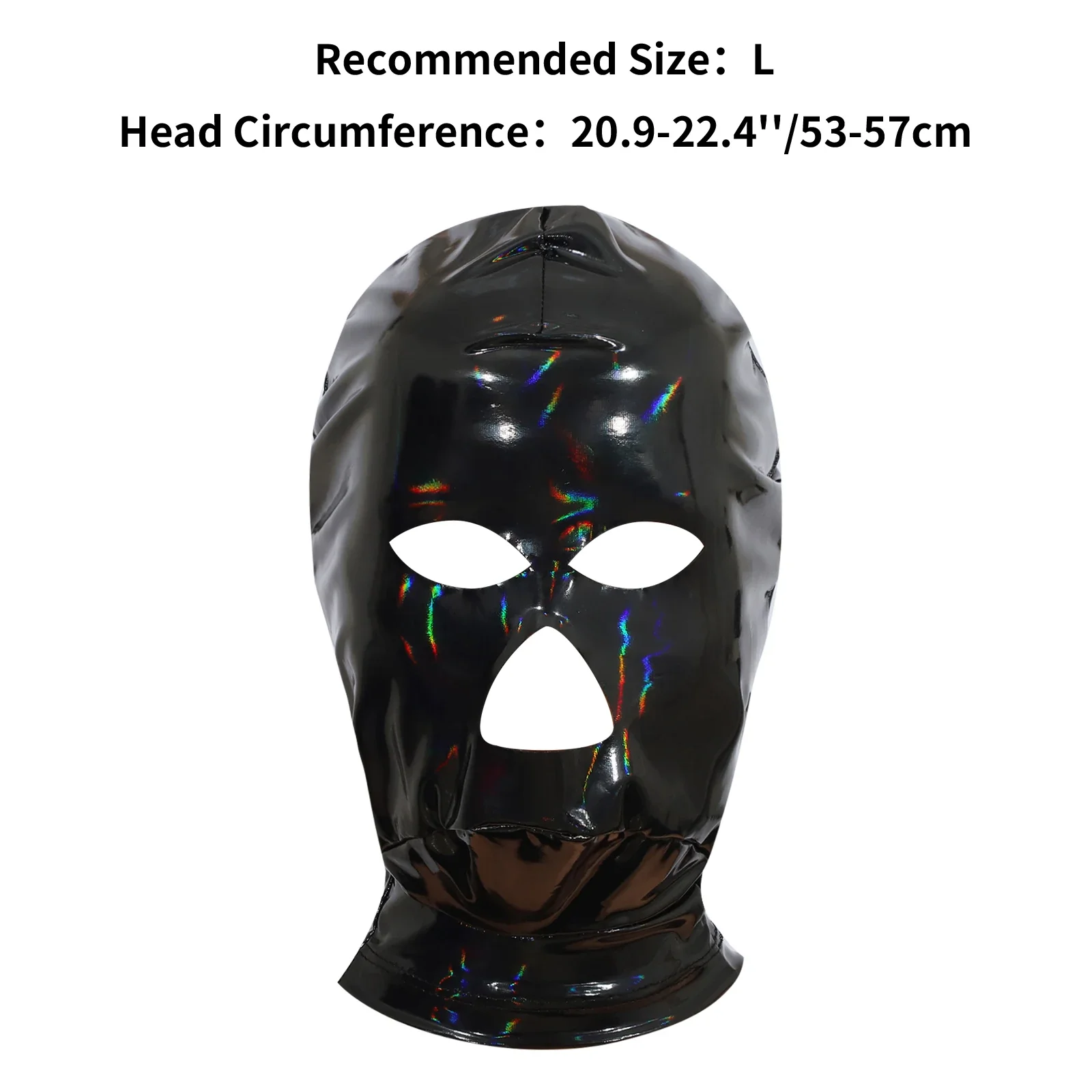 Mascarilla facial de látex para hombre y mujer, tela metálica brillante, boca abierta + cubierta para la cabeza pegada con ojos, disfraz de juego de rol para parejas, máscara facial con capucha